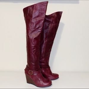 Bakers over the knee wedge boots burgundy